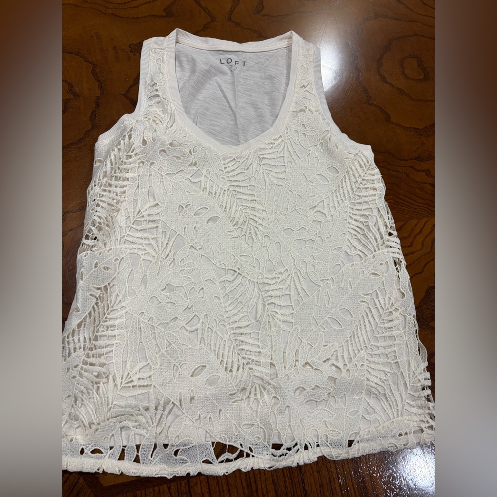LOFT Women's Ivory Lace Tank Top Petite Large